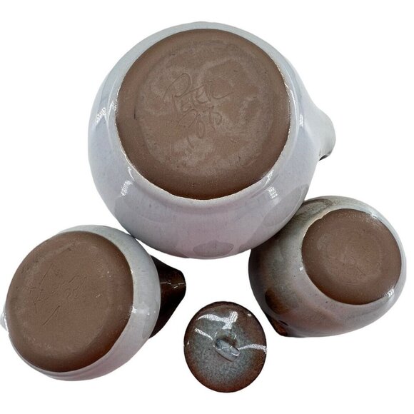 Vtg Peter Pots Pottery 1960s Creamer Sugar Teapot w Lid 4 Pc Ombre - Picture 2 of 9